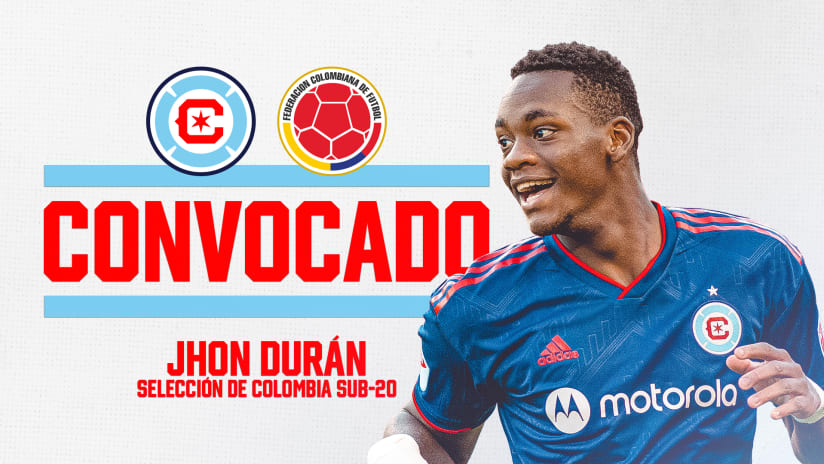 El delantero del Chicago Fire FC, Jhon Durán, es Convocado a la Selección Sub-20 de Colombia para Amistosos de Diciembre 