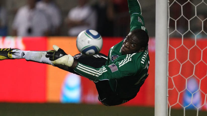 Chicago's rookie goalkeeper Sean Johnson made seven big saves against New York on Sunday.
