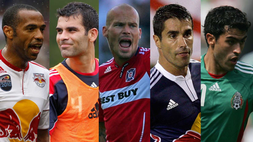 L-R: Thierry Henry, Rafael Márquez, Freddie Ljungberg, Juan Pablo Angel, Nery Castillo