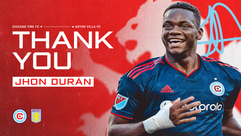 Chicago Fire FC Agrees to Transfer Forward Jhon Durán  to Aston Villa in Club-Record Deal