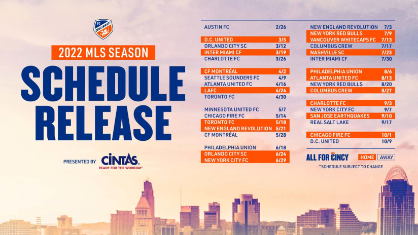 Mls Schedule 2022 Fc Cincinnati Announce Schedule Ahead Of 2022 Mls Regular Season | Fc  Cincinnati
