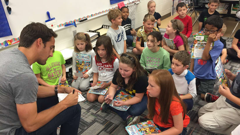 Josh Wolff reading at Buckeye Woods Elementary