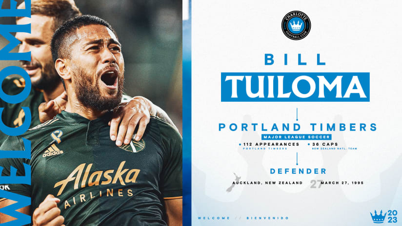 Charlotte FC Acquires Defender Bill Tuiloma from the Portland Timbers