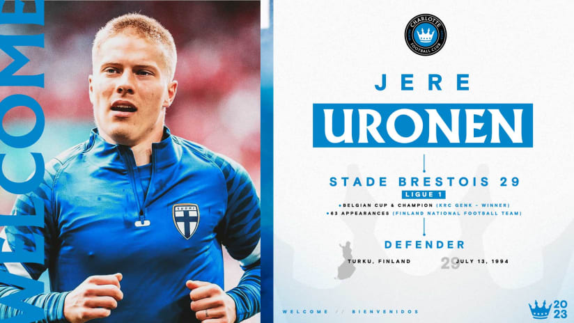 Charlotte FC Sign Defender Jere Uronen
