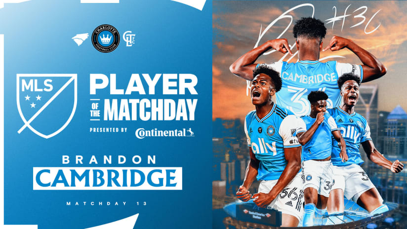 Charlotte FC Forward Brandon Cambridge Voted MLS Player of the Matchday