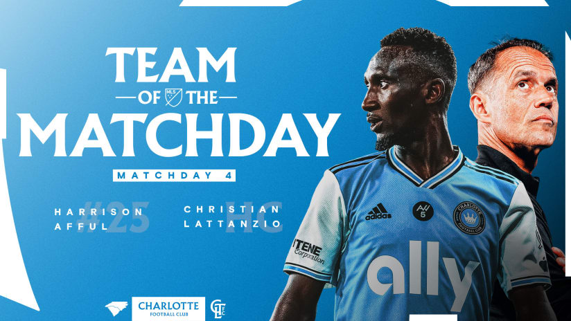 Charlotte FC Defender Harrison Afful and Head Coach Christian Lattanzio Named to MLS Team of the Matchday