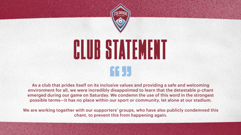 Club Statement on Chant During COLvSKC