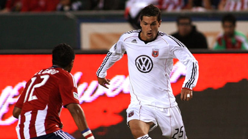 Santino Quaranta (right) nearly scored the equalizer for D.C. United in a 1-0 loss to Chivas USA on Sunday.