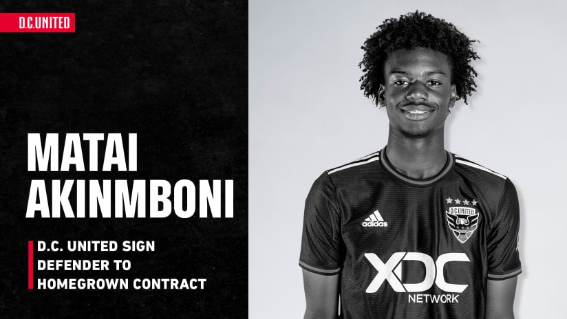 D.C. United Sign Defender Matai Akinmboni to a Homegrown Contract
