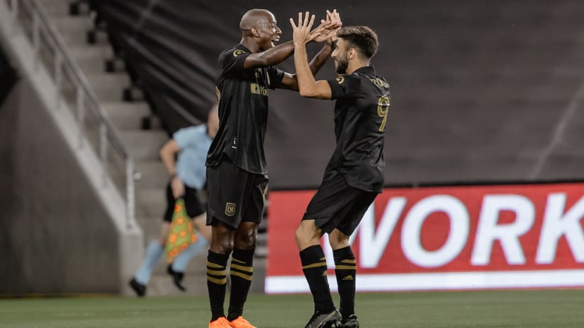 Bradley Wright-Phillips Celebrates With Diego Rossi High Five LAFC vs SJ 200902 IMG