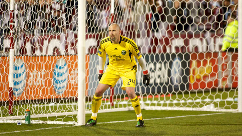 Adin Brown tends net for the Timbers vs. Colorado