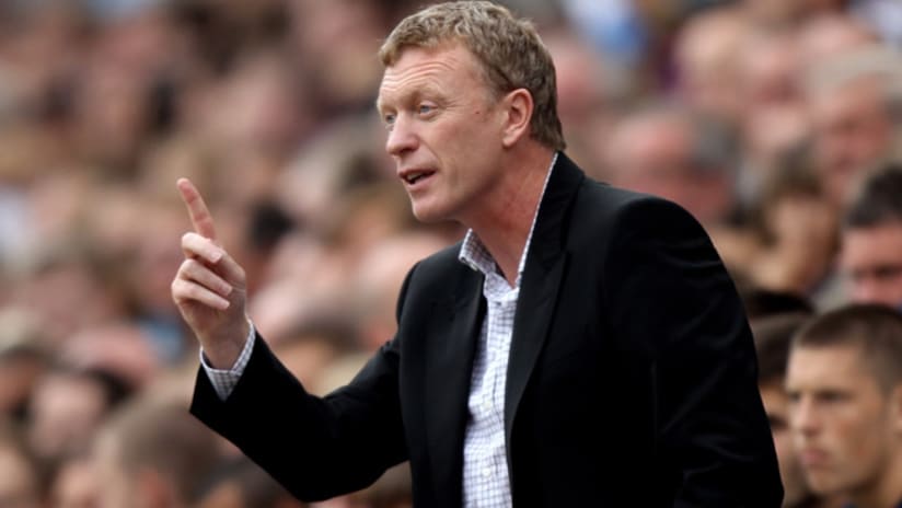 Everton manager David Moyes makes his point during match with Preston North End.