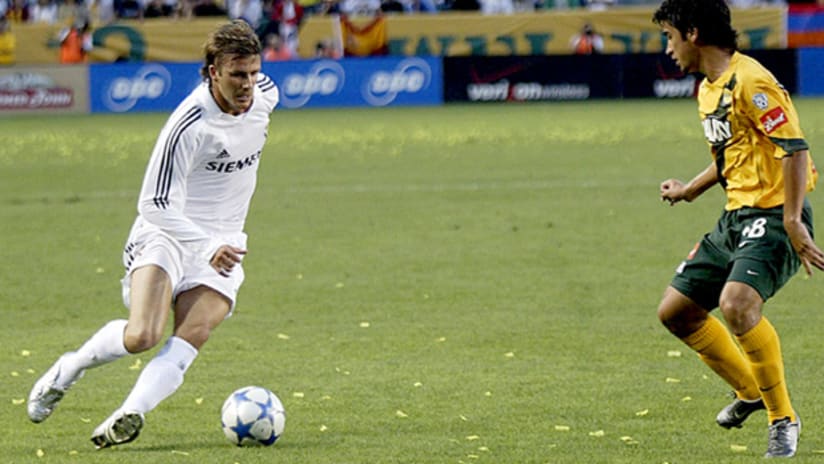 Beckham and his former club, Spanish giants Real Madrid, played against the Galaxy in 2005.