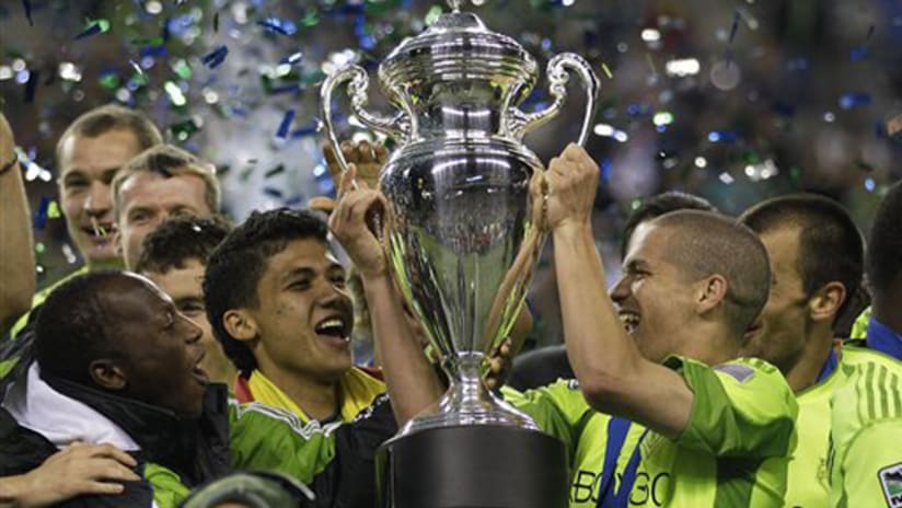 The Sounders celebrate their 2010 US Open Cup win