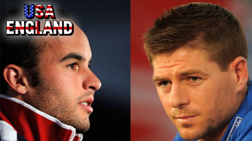 Can Landon Donovan (left) hold his own against Steven Gerrard in the midfield on Saturday?
