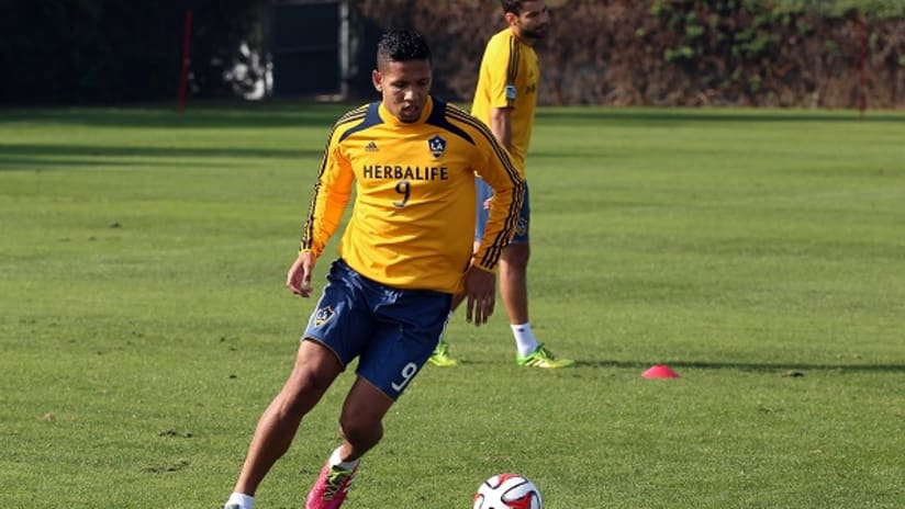 New Brazilian signing Samuel donning the number nine shirt during LA Galaxy training  -