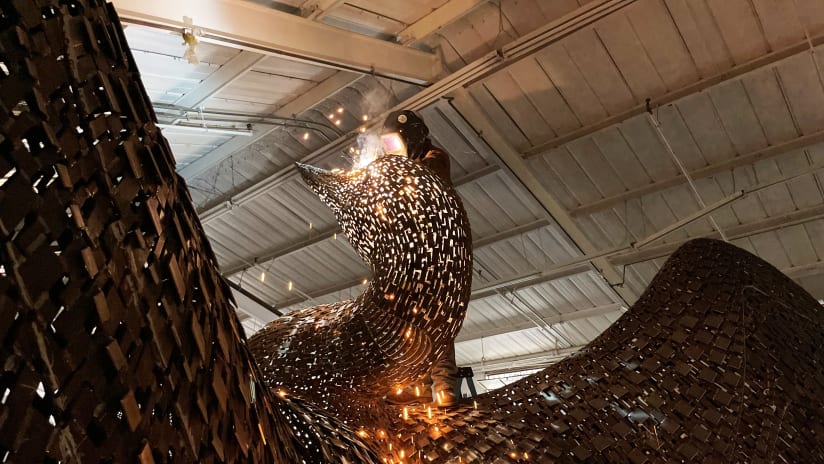Andy Scott Welding New Loon Sculpture for United Village