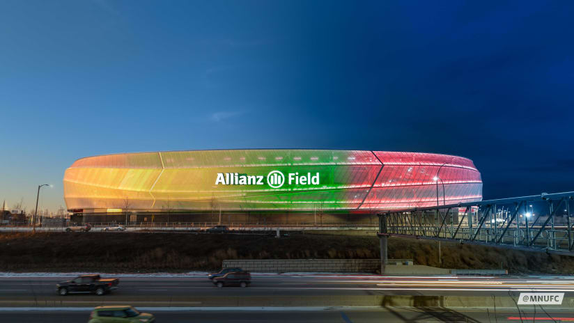 Weekly Recap: Home Opener Week - Allianz Field glows red and green at night