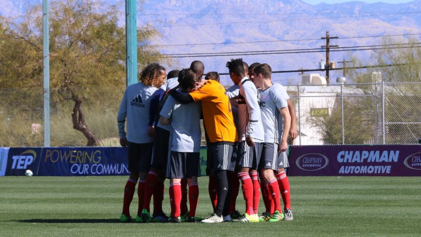 Team huddle in Tucson (preseason)