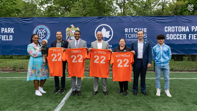 NYC Parks, The Embassy of the United Arab Emirates, New York City Football Club and Congressman Torres Celebrate Crotona Park Soccer Field Renovation