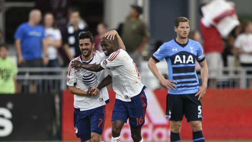 David Villa celebrates in MLS All Star Game