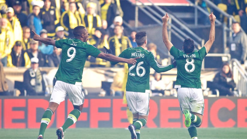Diego Valeri celebrates, Timbers vs. Crew, MLS Cup, 12.6.15