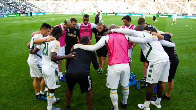 Timbers huddle, Timbers @ Loons, 8.10.19