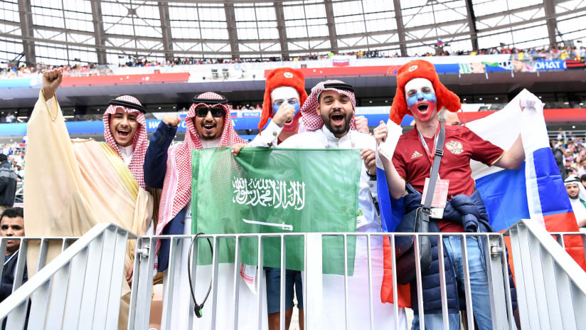 Russia and Saudi Arabia fans, World Cup, 6.14.18