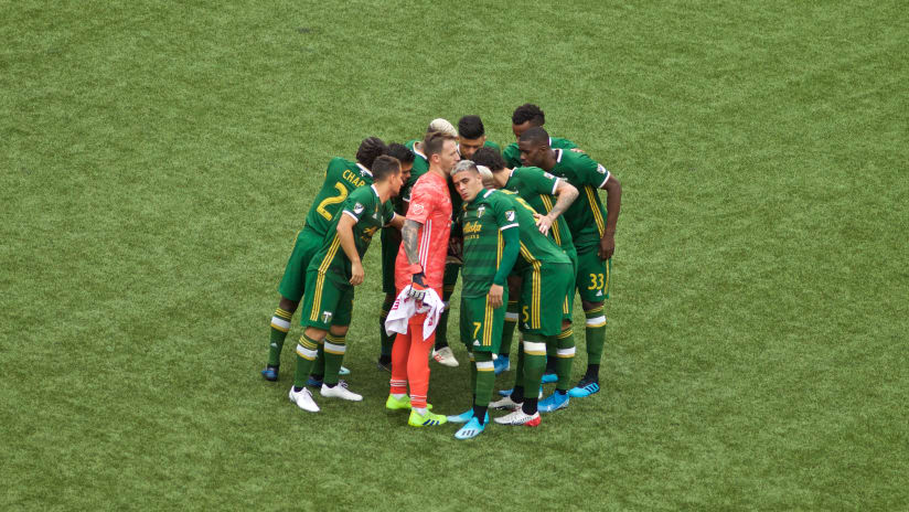 Timbers huddle, Timbers vs. Loons, 9.22.19