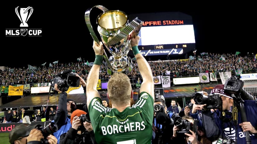 Nat Borchers with Cup, Timbers @ Crew, 12.6.15