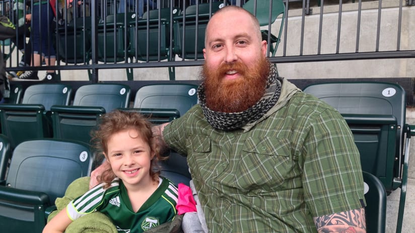 Jesse Leineweber and daughter Eloise, Timbers vs. Crew, 5.17.14