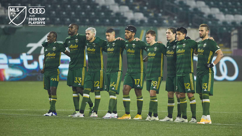 Penalty kick line up, Timbers vs. FCD, 11.22.20