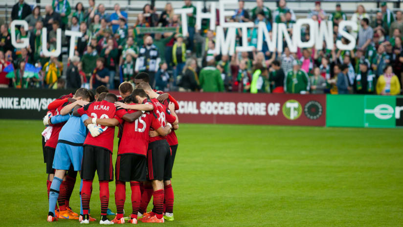 T2 Team Huddle and Timbers Army vs. Sounders 2, 5.22.15