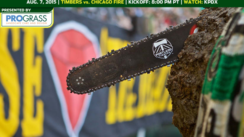 Chainsaw and log, Timbers vs. Caps, 7.18.15