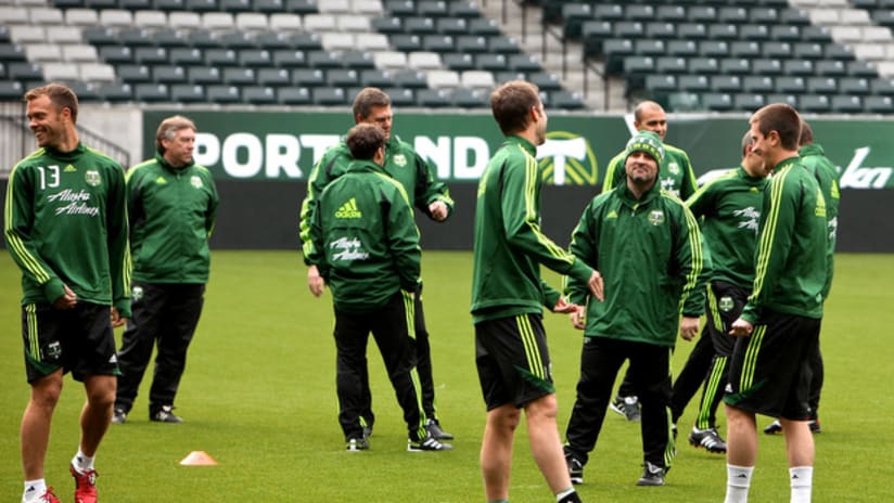 John Spencer with team at training, 4.29.11