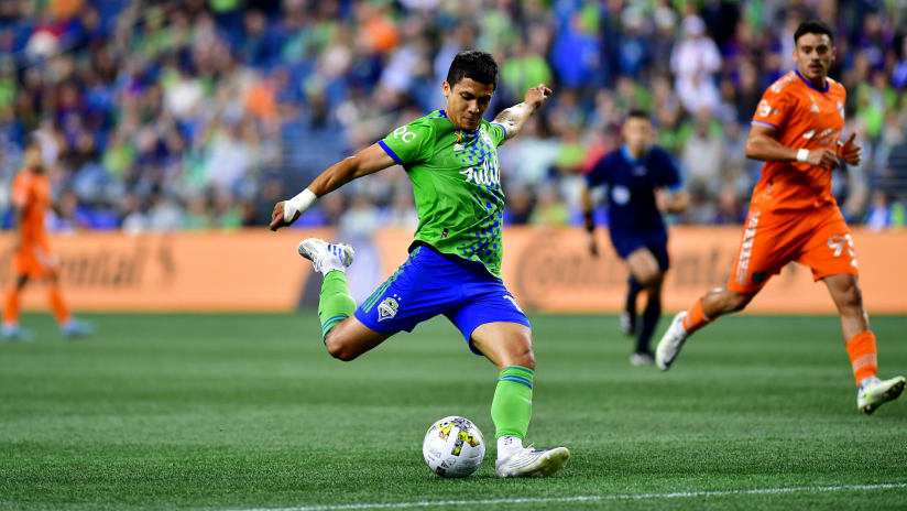FIELD-LEVEL GOAL: Fredy Montero scores a banger from outside the box