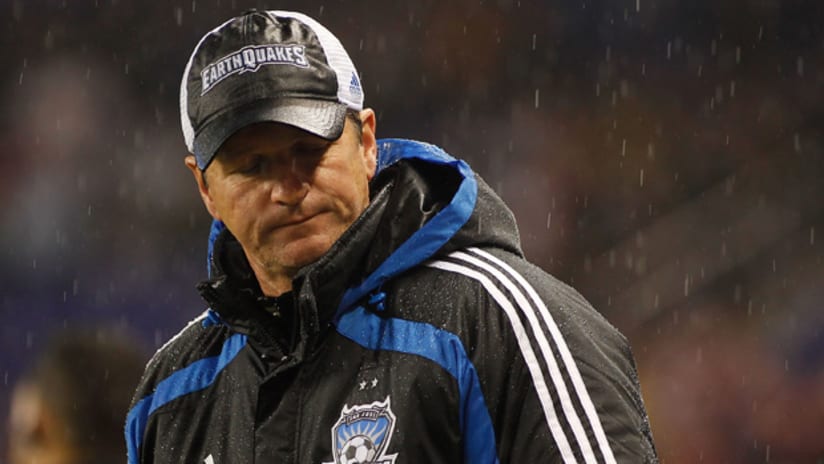 Head coach Frank Yallop looks away during the San Jose Earthquakes' 3-0 loss to New York on April 17.
