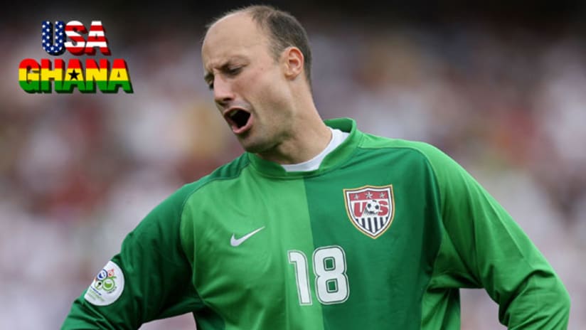 Former US goalkeeper Kasey Keller reacts during the Americans' 2-1 loss to Ghana during the 2006 World Cup.