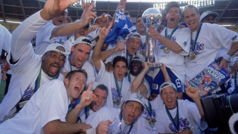 The Kansas City Wizards celebrate their 2000 MLS Cup championship.