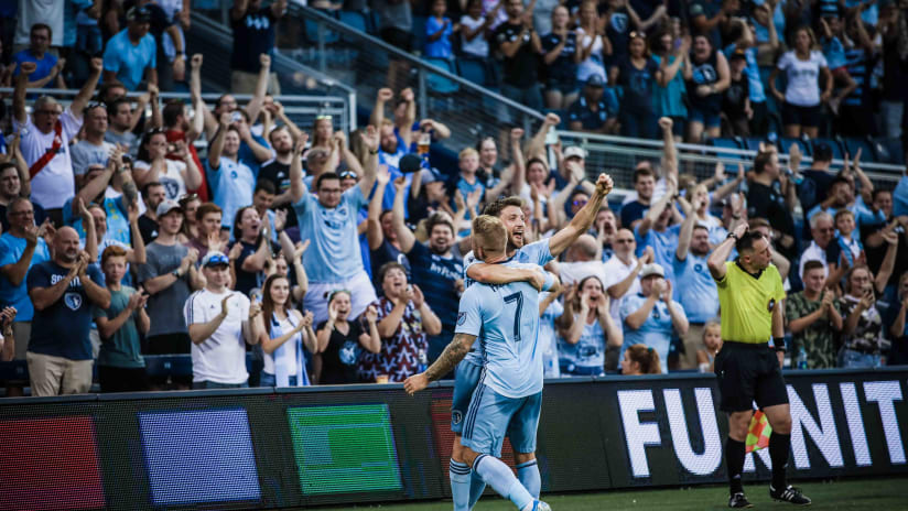 Ilie Sanchez and Johnny Russell celebration - Sporting KC vs. Real Salt Lake - Aug. 10, 2019