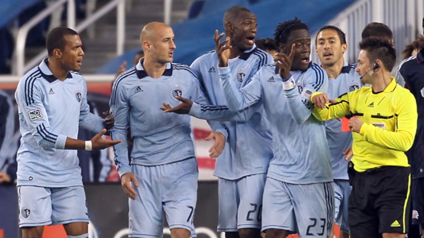 Sporting KC protest as Aurelien Collin is sent off against New England