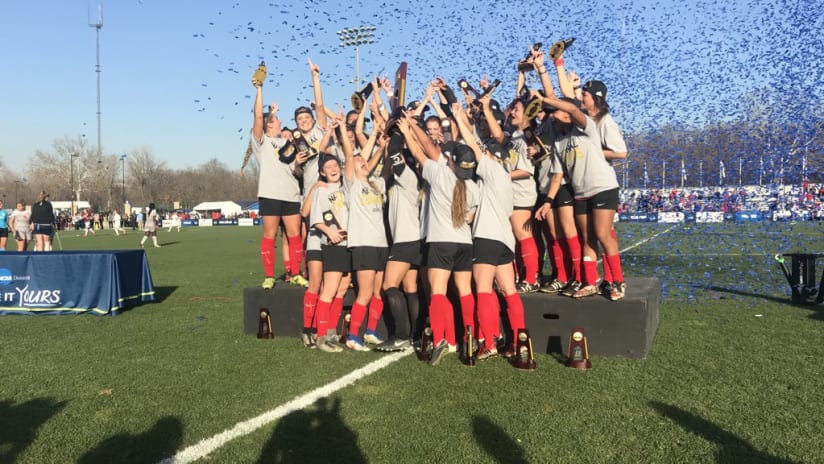 Central Missouri women's soccer trophy celebration