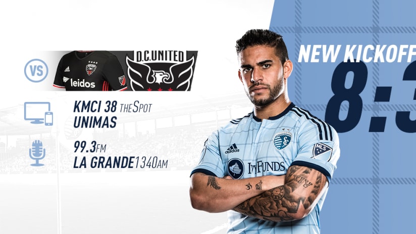 Sporting KC vs D.C. United - Updated Start Time Graphic - May 27, 2016