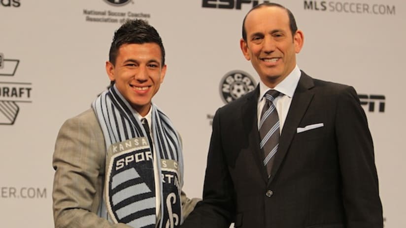 Mikey Lopez with Don Garber - 2013 MLS SuperDraft