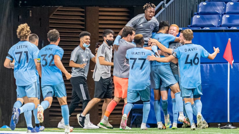 Team celebration - Sporting KC II at Indy Eleven - Aug. 1, 2020