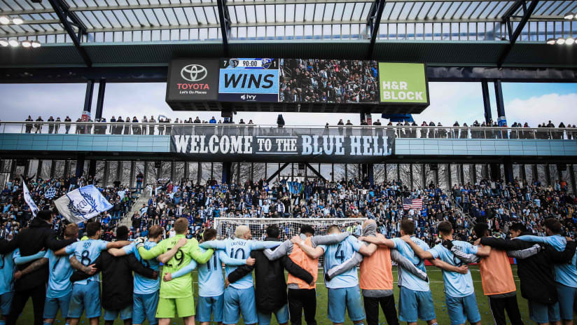 Team in front of Cauldron postgame - Sporting KC vs. Montreal Impact - March 30, 2019