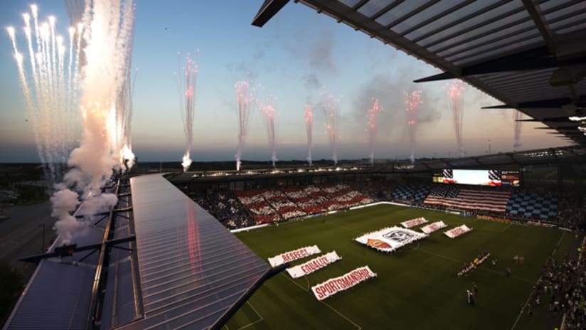 Fireworks from roof at MLS All-Star Game