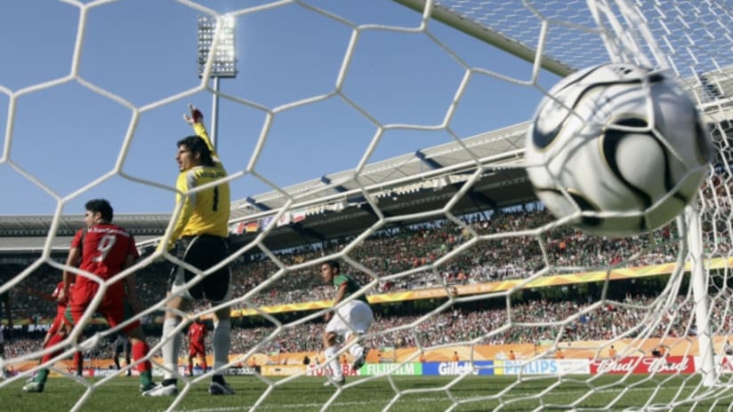 Bravo shot hits the back of the net against Iran in 2006 World Cup.