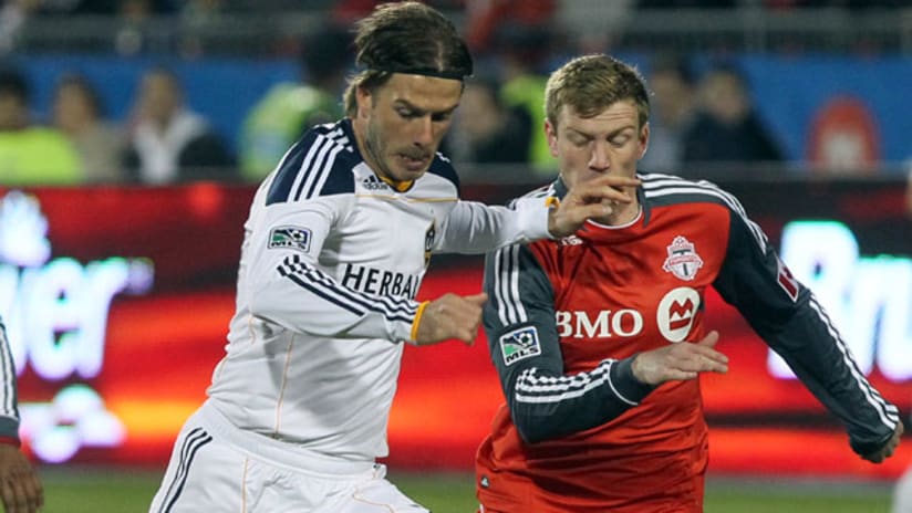 David Beckham (left) and Jacob Peterson could meet again Saturday.