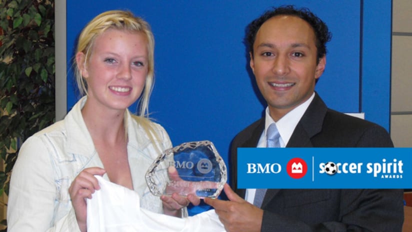 Taylor Shannik and Dilbagh Thind, branch manager of BMO Scottsdale branch in Surrey, B.C.